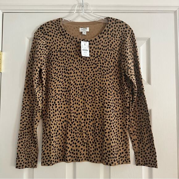 J Crew Cheetah Teddie Sweater AZ889 NWT Tan Black 2023 Size XS Animal Print - Picture 13 of 14